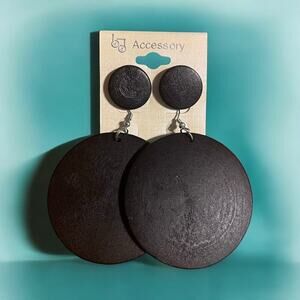 Earrings Black Wooden Circle Dangle Geometric Modern Elegant Design